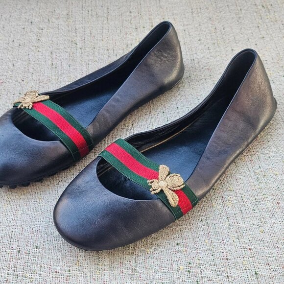 Gucci Women Sandal Ballet Black Shoe Black Leather Upper Made Italy Size 38.5 - Picture 2 of 13